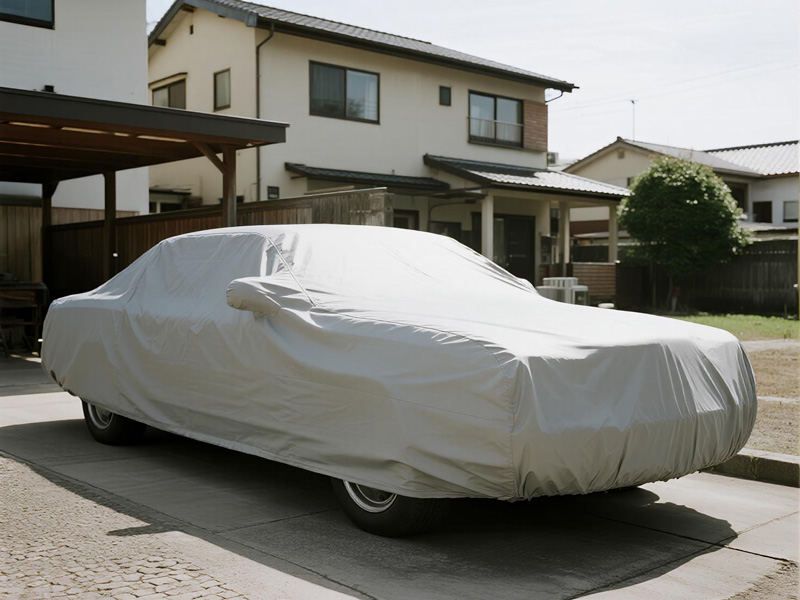 Various sizes of car covers displayed with different vehicles