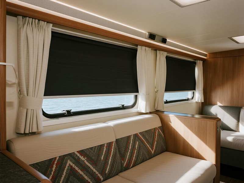 Close-up of RV fabric showing texture and light blocking properties