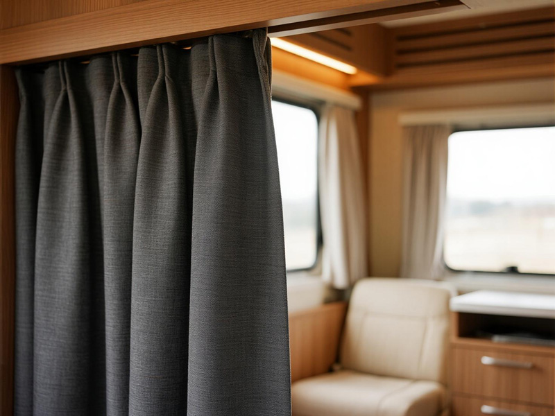 Various RV interior fabric options displayed