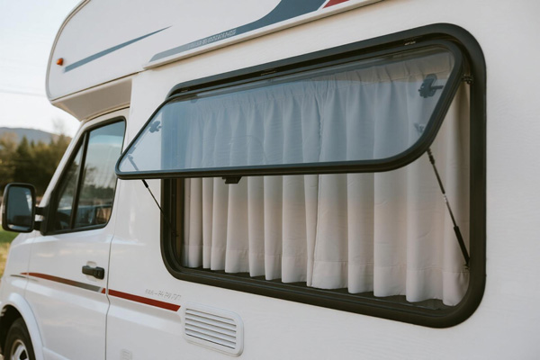 RV curtains made with wrinkle-resistant fabric