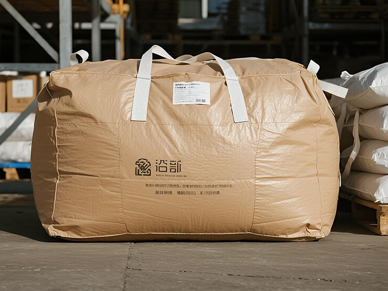 Heavy duty cargo bags filled with industrial materials in warehouse setting