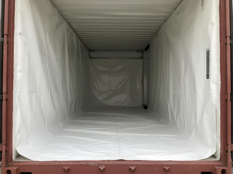 Cross-section view of multi-layer container liner fabric showing moisture barrier