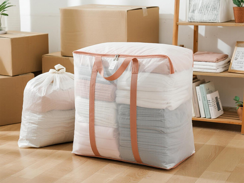 Folded storage bags saving space when not in use