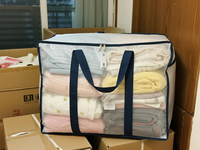 Close-up of durable woven polyester material with reinforced handles