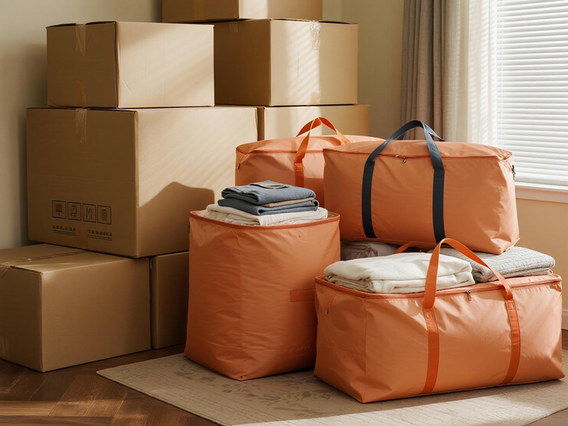 Various sizes of moving storage bags with different household items