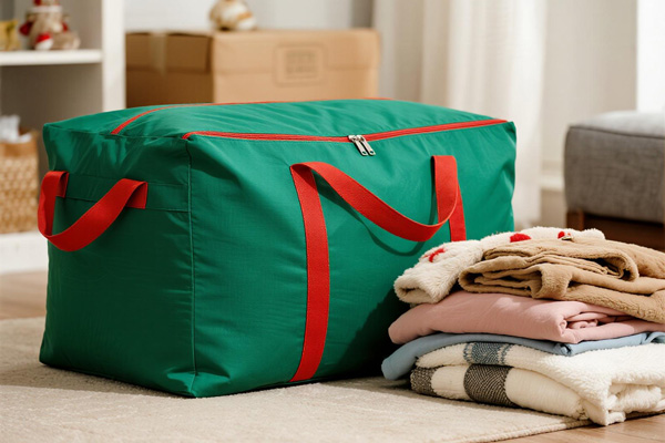 Storage bag with seasonal items like decorations