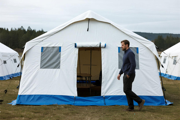 Emergency shelter tents after natural disaster