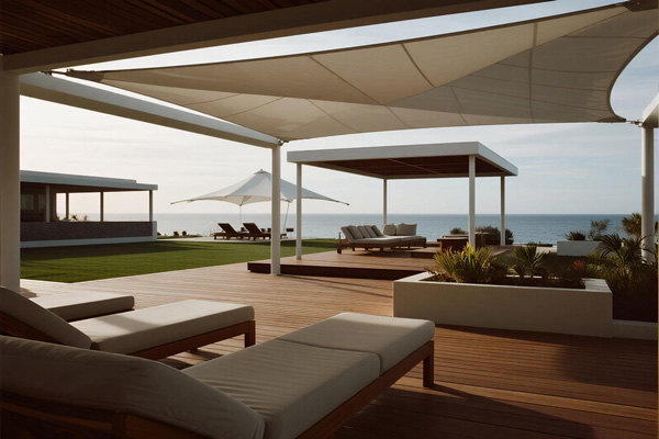 UV protection canopy over outdoor dining area