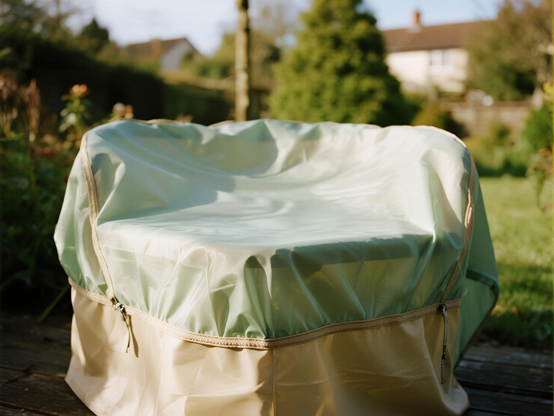 Outdoor dining set covered during winter weather