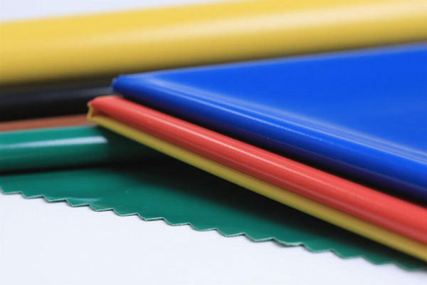 PVC fabric rolls in warehouse