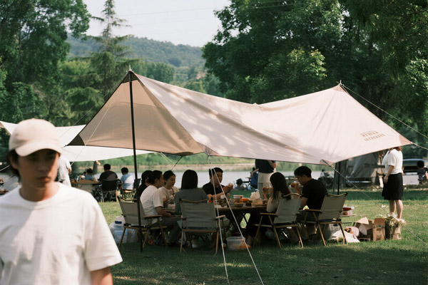 Oxford canopy over picnic setup in park